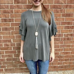 Slate Gray Ruffle Top